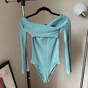 Sage Green Off Shoulder Long Sleeve Bodysuit